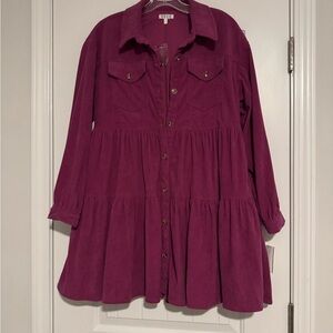 New TCEC Maroon Corduroy Shirt Dress Long Sleeves small